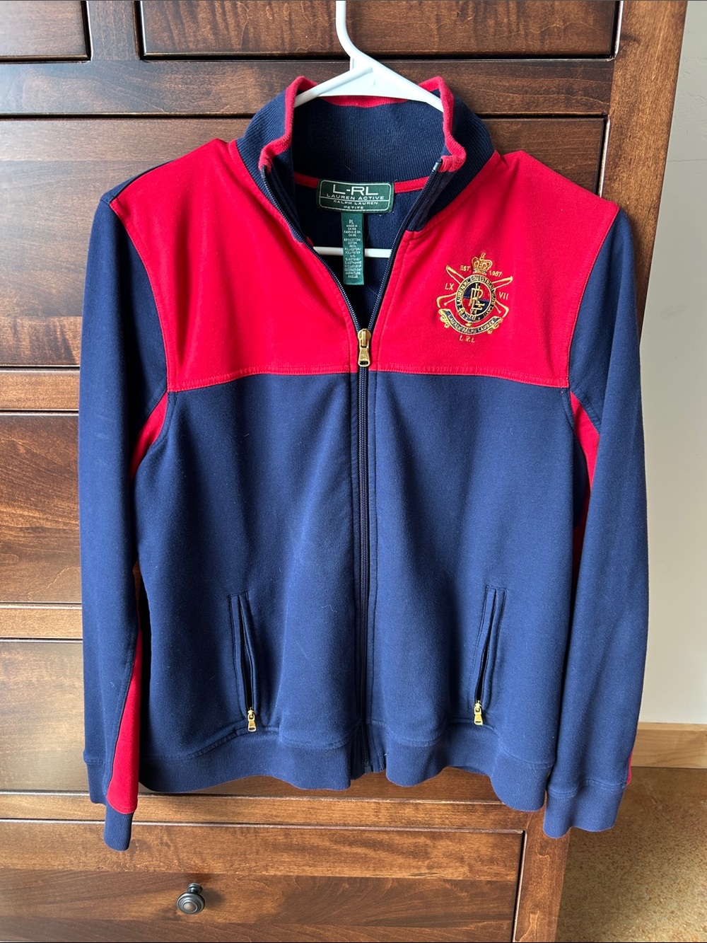 Ralph Lauren Navy and Red Crest Full‑Zip Jacket